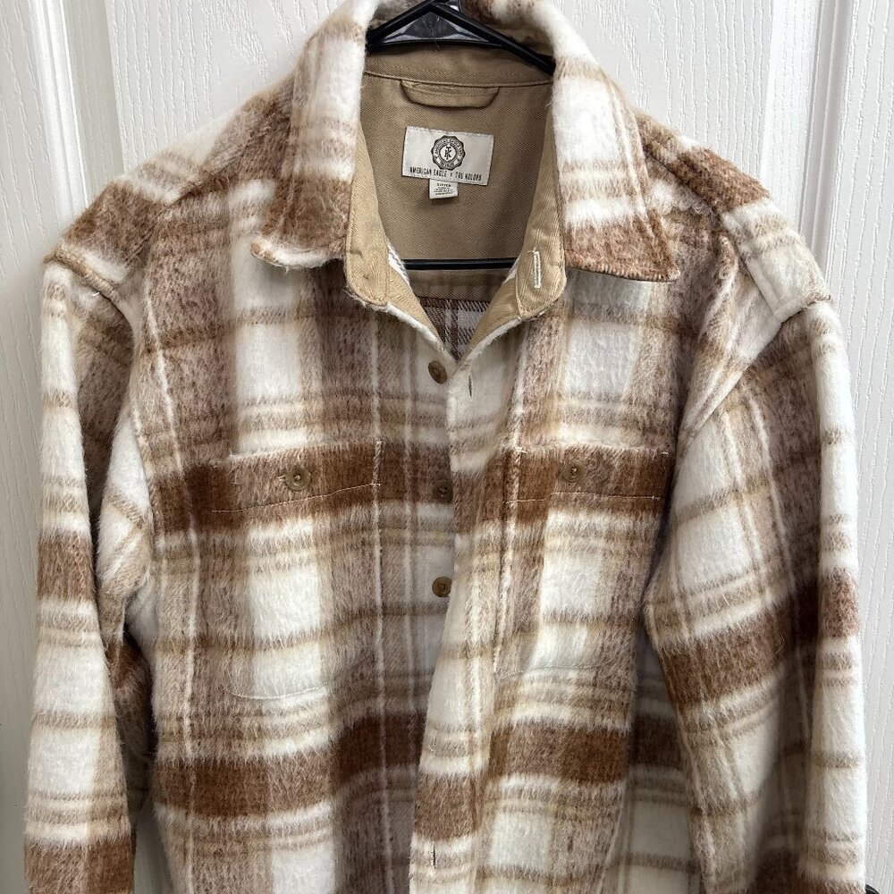 Men S Limited Edition American EaglexTu Kolors Heavyweight Brown Plaid Overshirt